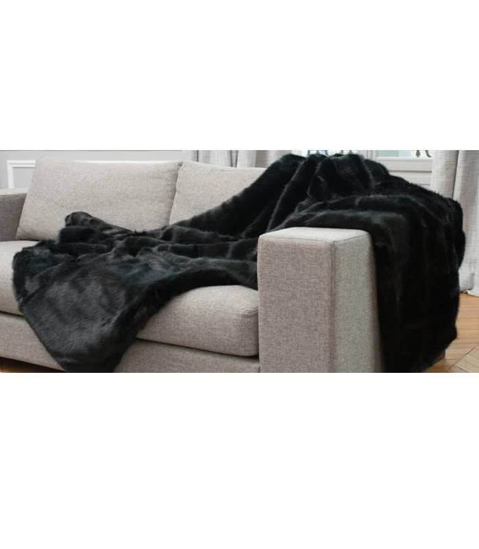 Plaid Fausse Fourrure Luxe Noir Bagheera