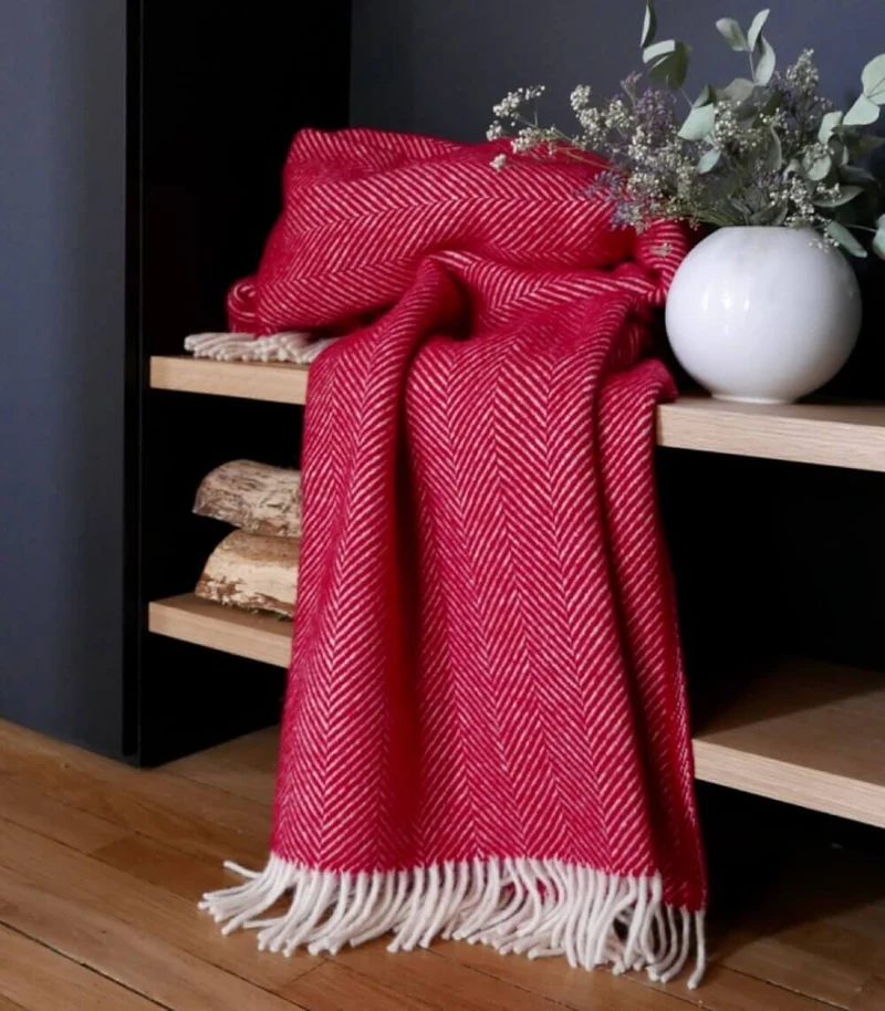 Plaid Laine Chevrons Rouge