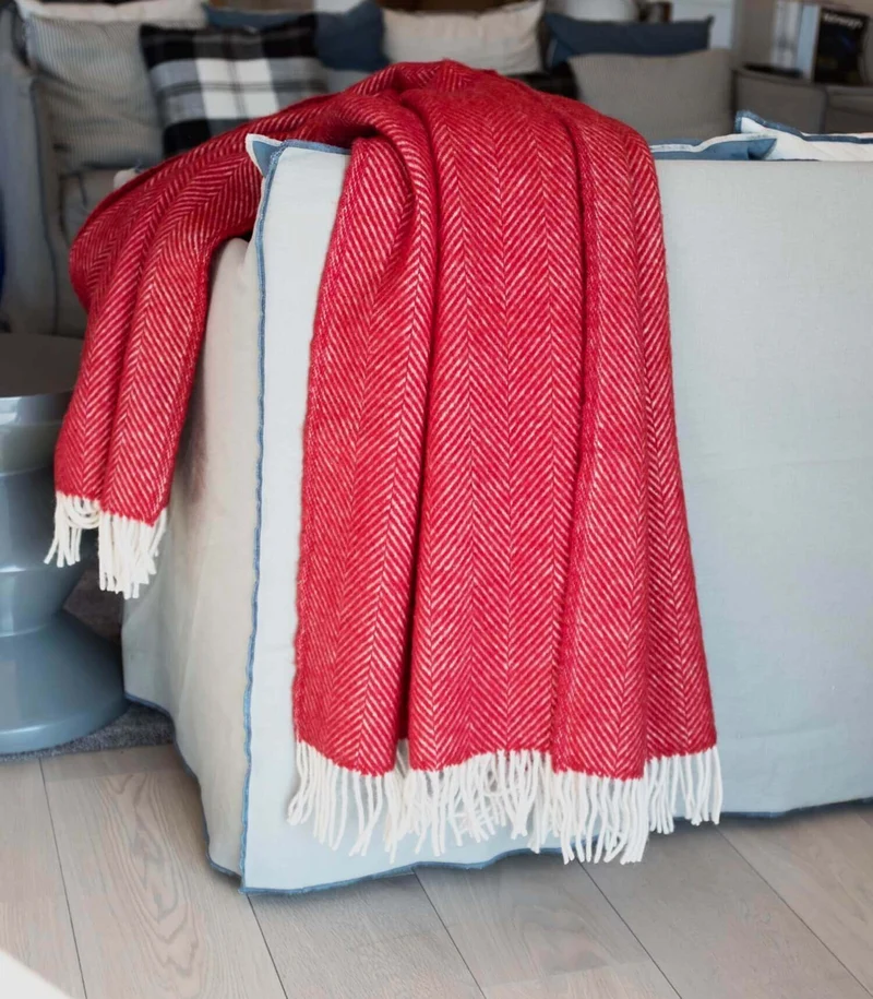 Plaid Laine Chevrons Rouge