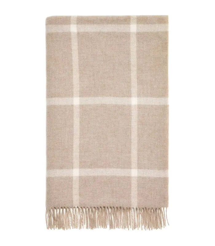Plaid Laine Mérinos Carreaux Beige 140 X 185 cm