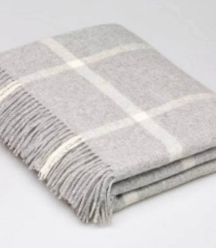 Plaid Laine Mérinos Carreaux Gris 140 X 185 cm