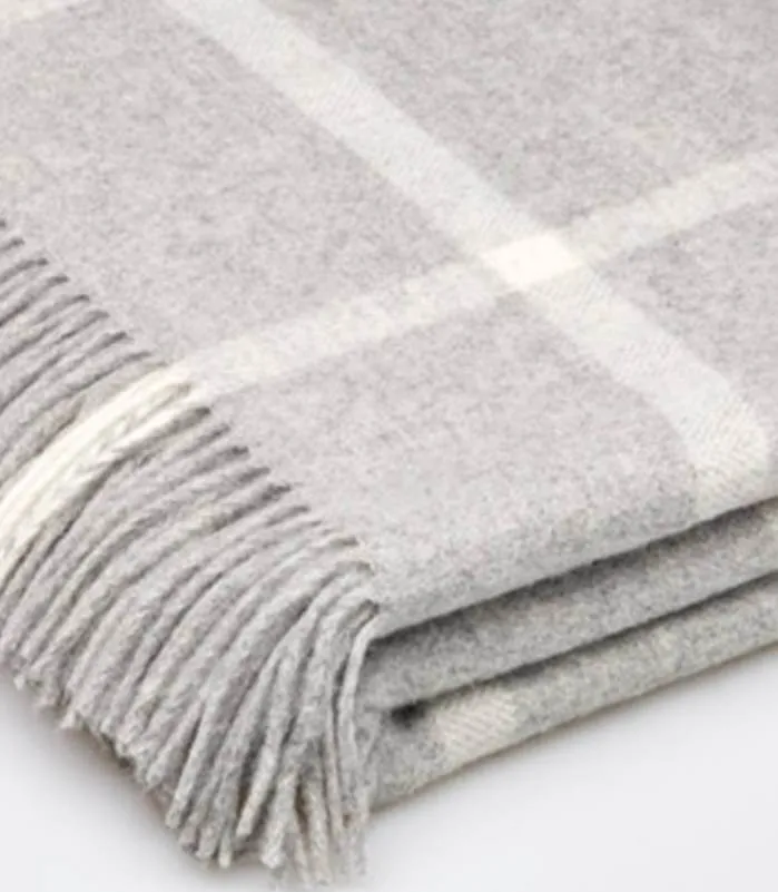 Plaid Laine Mérinos Carreaux Gris 140 X 185 cm