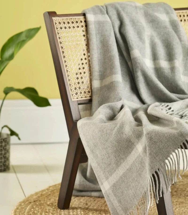Plaid Laine Mérinos Carreaux Gris 140 X 185 cm