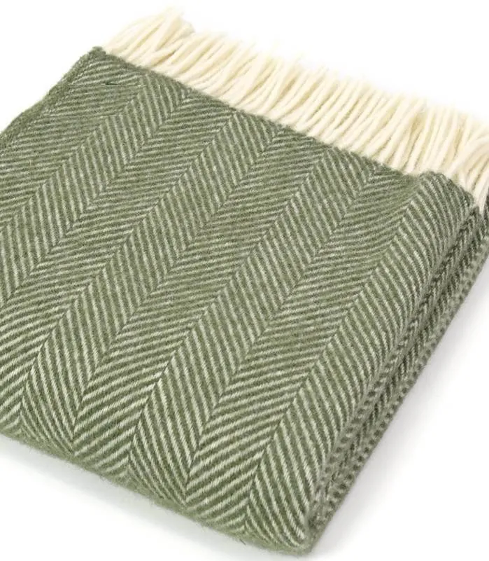 Plaid Laine Chevrons Vert Olive 150 X 183 cm