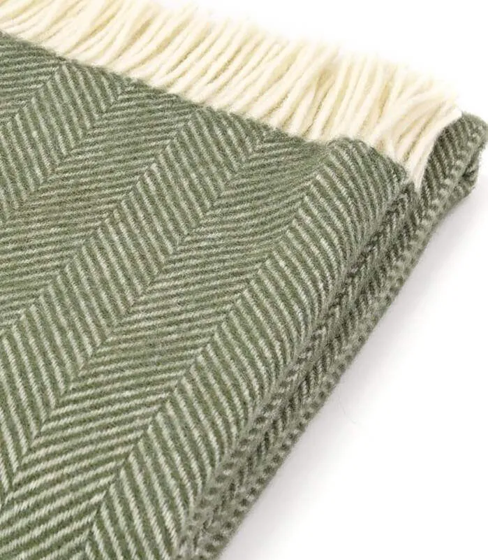 Plaid Laine Chevrons Vert Olive 150 X 183 cm