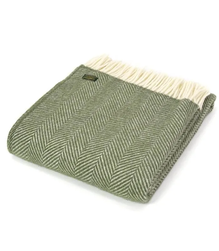 Plaid Laine Chevrons Vert Olive 150 X 183 cm