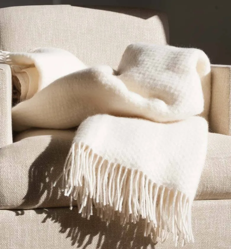 Plaid Laine Uni Blanc cassé Wafer 150 X 183 cm