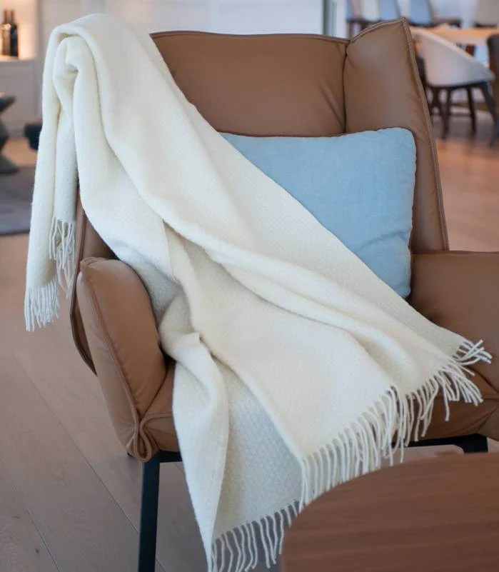 Plaid Laine Uni Blanc cassé Wafer 150 X 183 cm