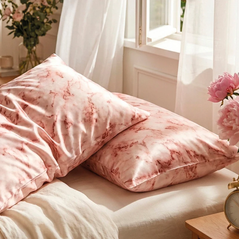 Taie d'oreiller en soie - Lunéia Marbre rose