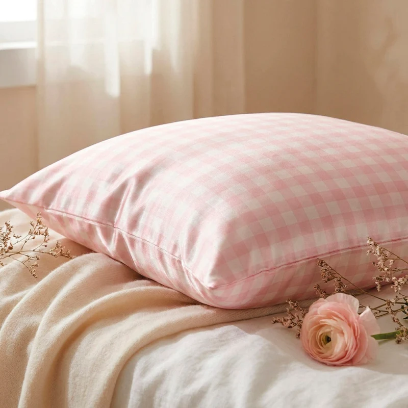 Taie d'oreiller en soie - Lunéia Rose vichy