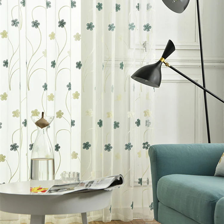 Voilage à œillets Fleur Brodée 140 x H240 cm Bleu