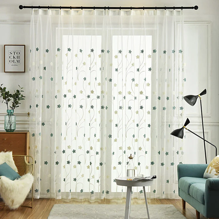 Voilage à œillets Fleur Brodée 140 x H240 cm Bleu