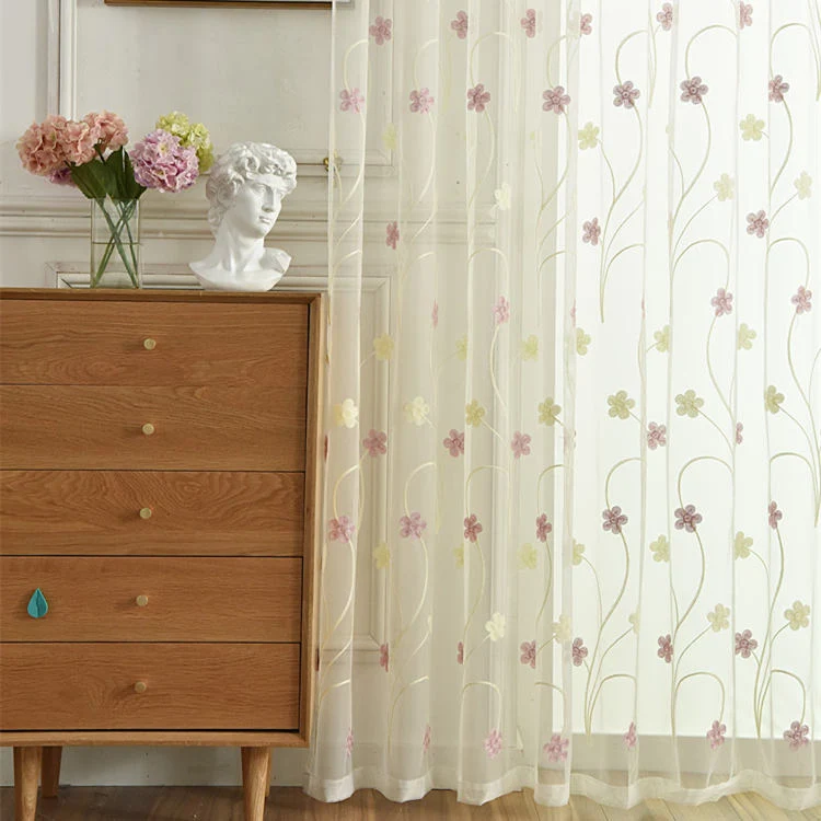 Voilage à œillets Fleur Brodée 140 x H240 cm Rose
