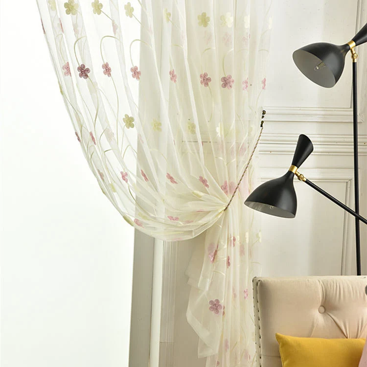 Voilage à œillets Fleur Brodée 140 x H240 cm Rose