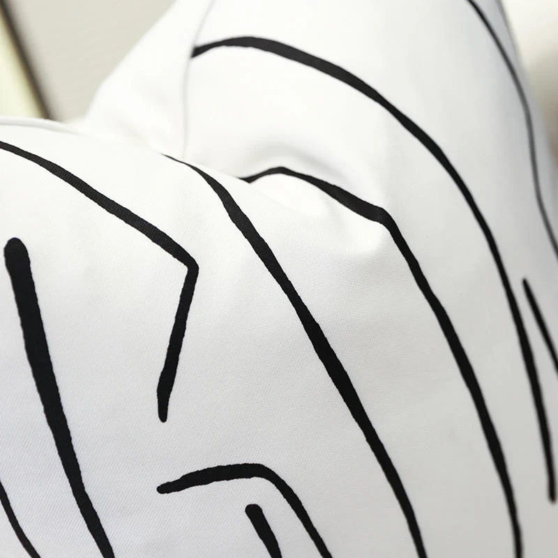 Lot de 2 Housses de Coussin Coton Doux 50x50 Ligne Noir Blanc