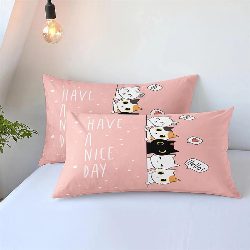 Housse de Couette et Deux Taies 3D Chat Rose 240cm