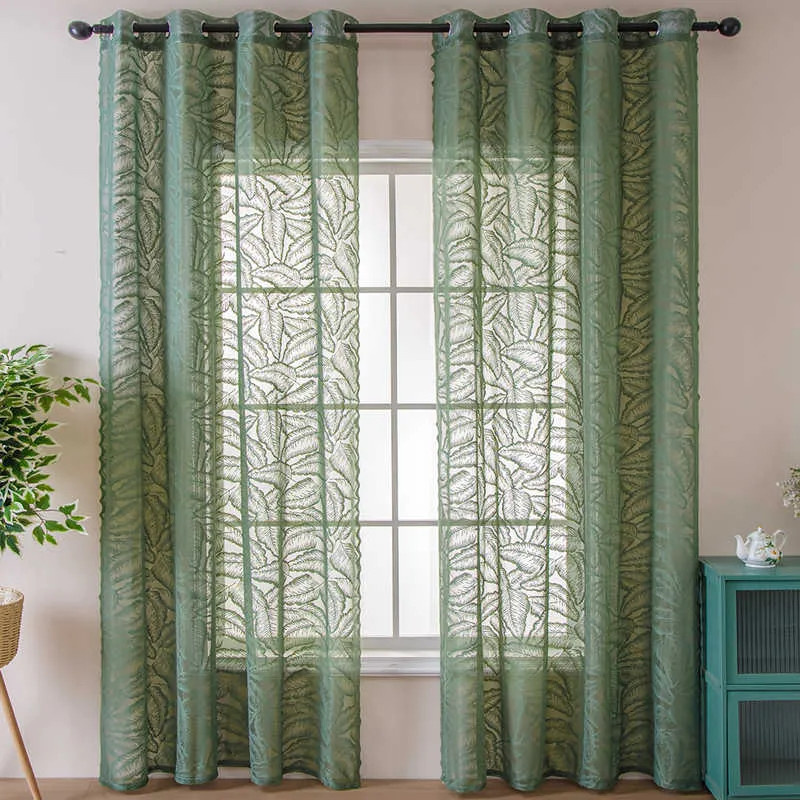 Voilage à œillets Feuille Tissage Vert (140 x H260 cm)