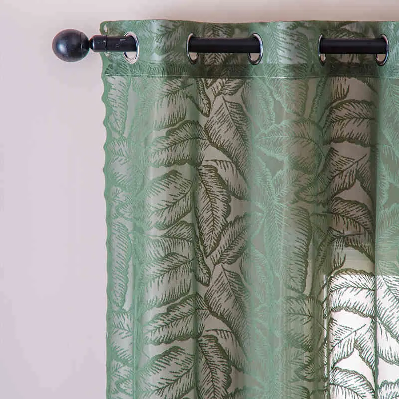 Voilage à œillets Feuille Tissage Vert (140 x H260 cm)