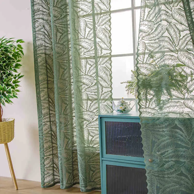 Voilage à œillets Feuille Tissage Vert (140 x H260 cm)