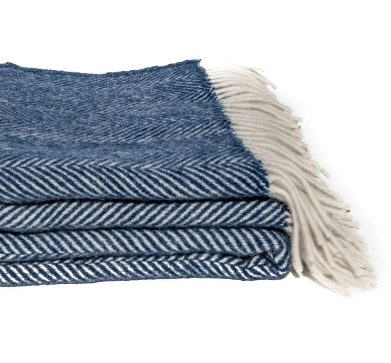 Plaid Laine Chevrons Marine 150 X 183 cm