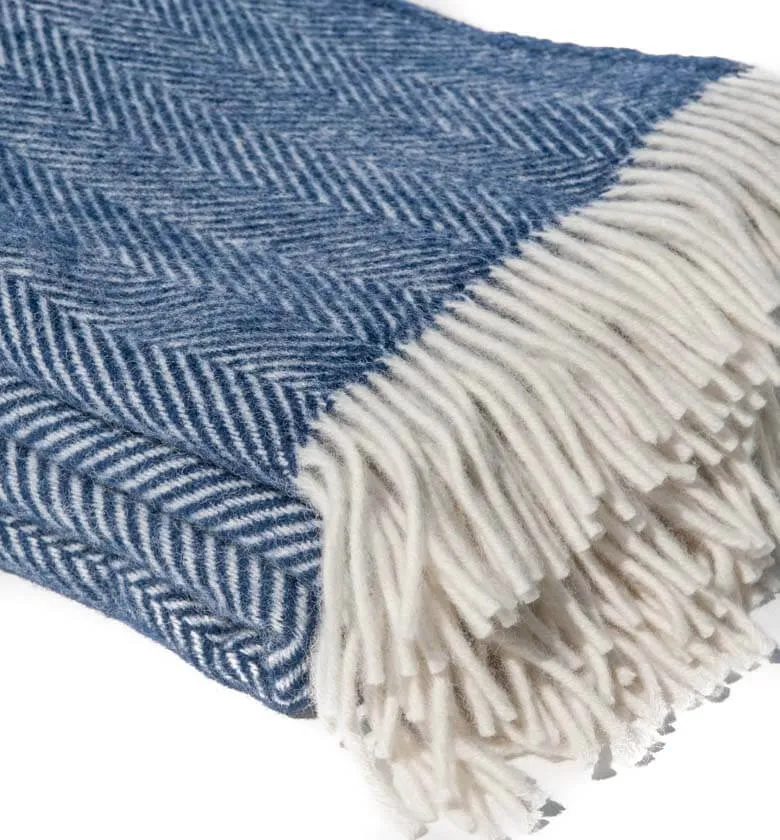 Plaid Laine Chevrons Marine 150 X 183 cm