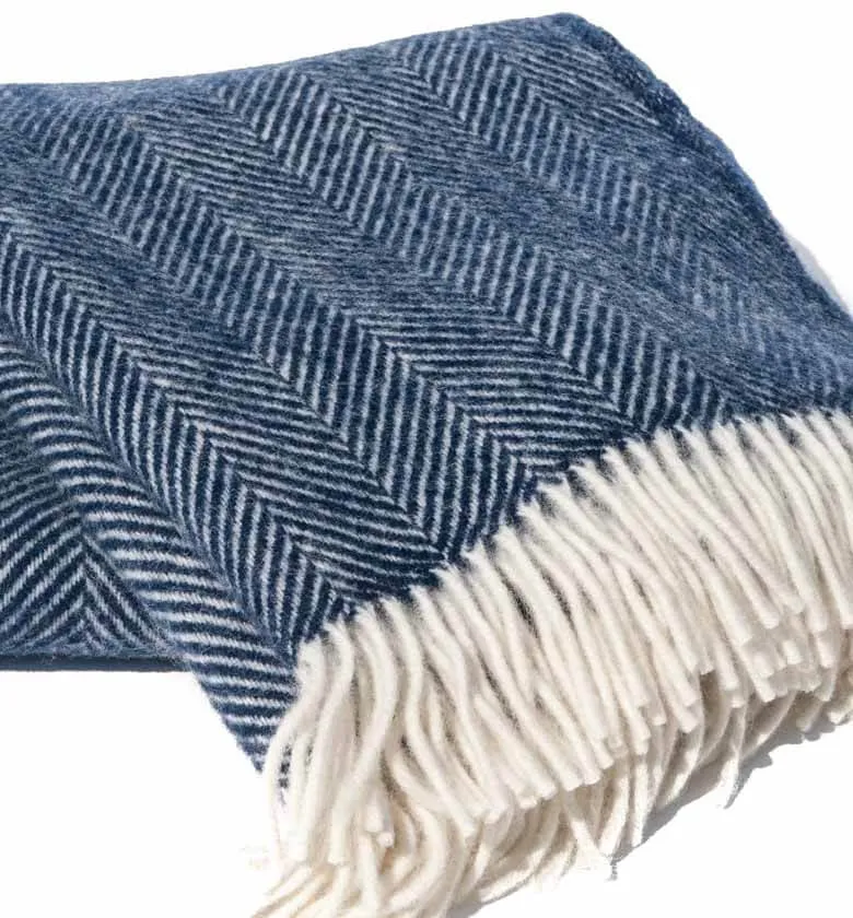 Plaid Laine Chevrons Marine 150 X 183 cm
