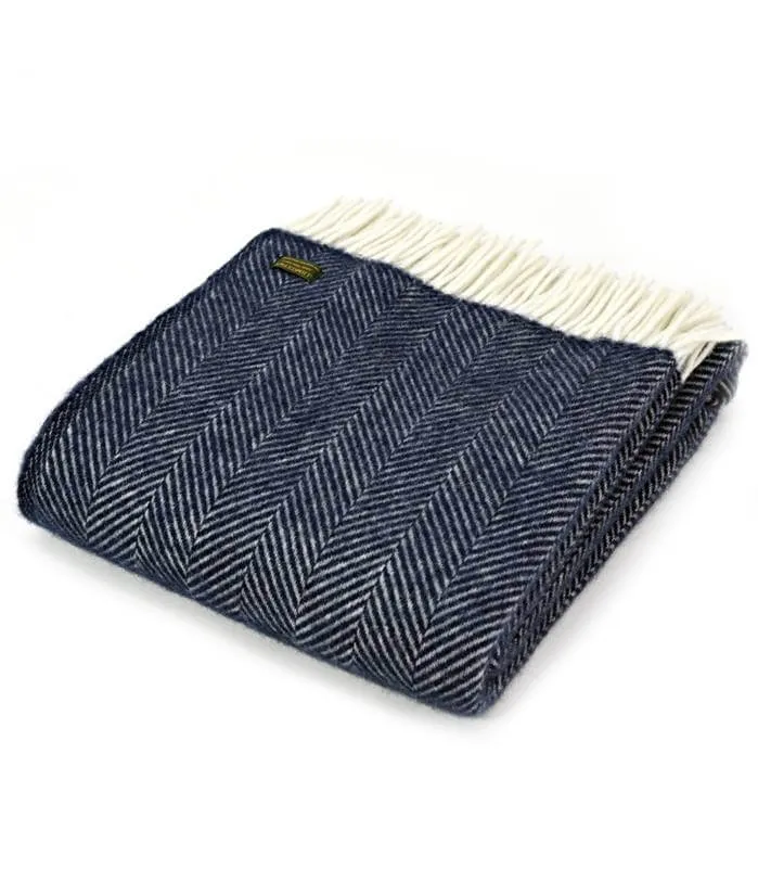 Plaid Laine Chevrons Marine 150 X 183 cm
