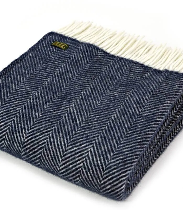 Plaid Laine Chevrons Marine 150 X 183 cm