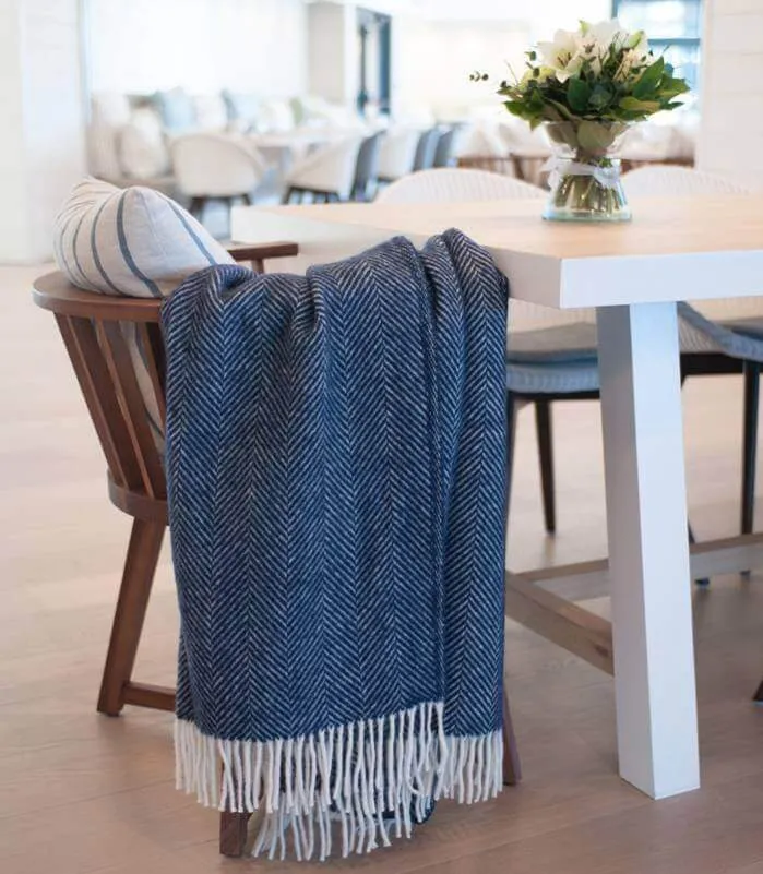 Plaid Laine Chevrons Marine 150 X 183 cm