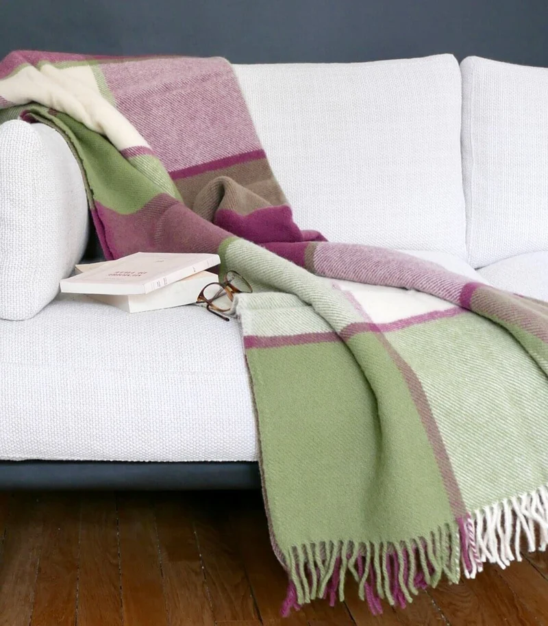 Plaid Laine Carreaux Framboise 150 X 183 cm