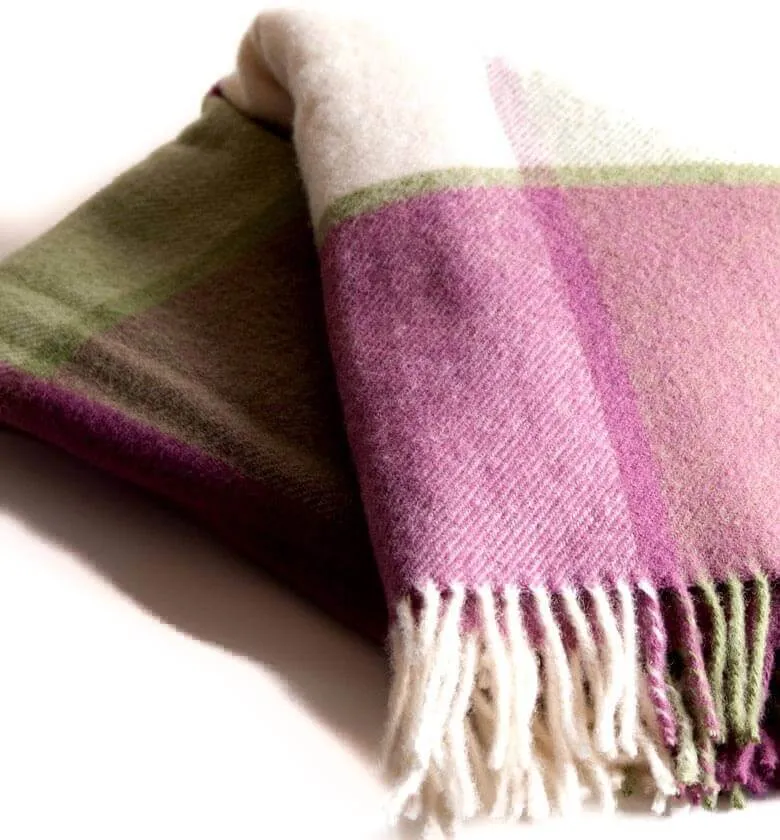 Plaid Laine Carreaux Framboise 150 X 183 cm