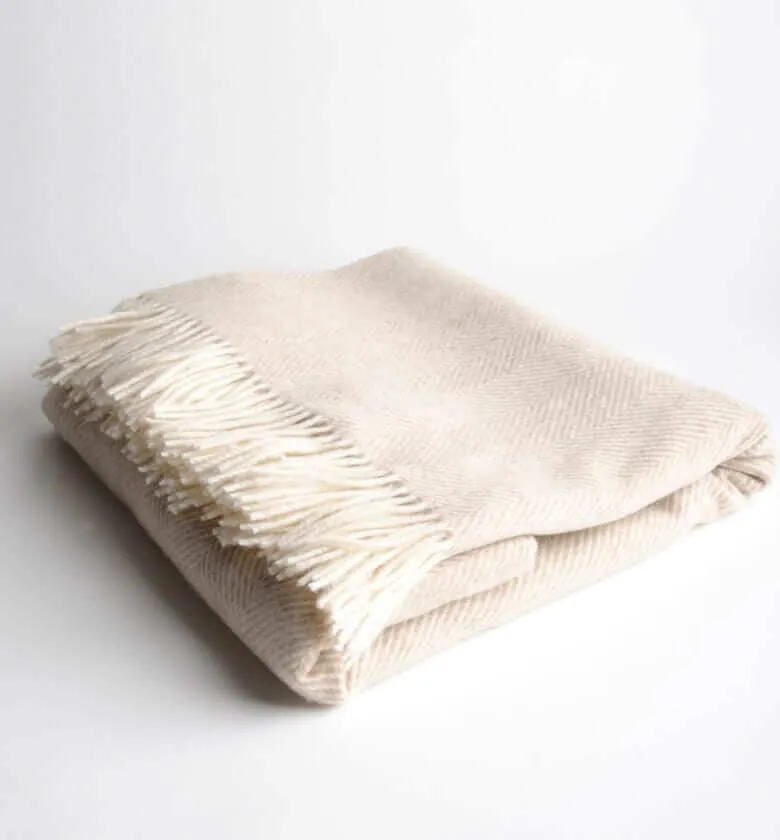 Plaid Laine Mérinos Chevrons Beige 140 X 185 cm