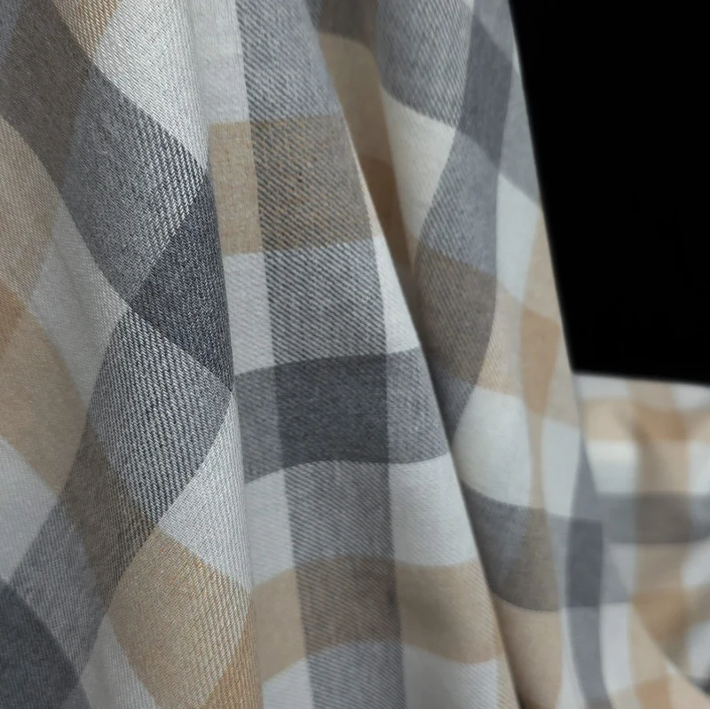 Flanelle de Coton Légère | Carreaux Beige & Gris