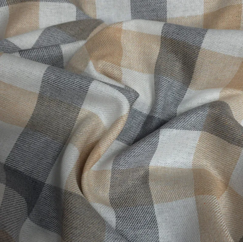 Flanelle de Coton Légère | Carreaux Beige & Gris