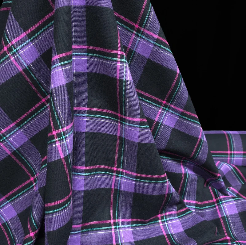 Flanelle de Coton Légère | Carreaux Multi Mauve