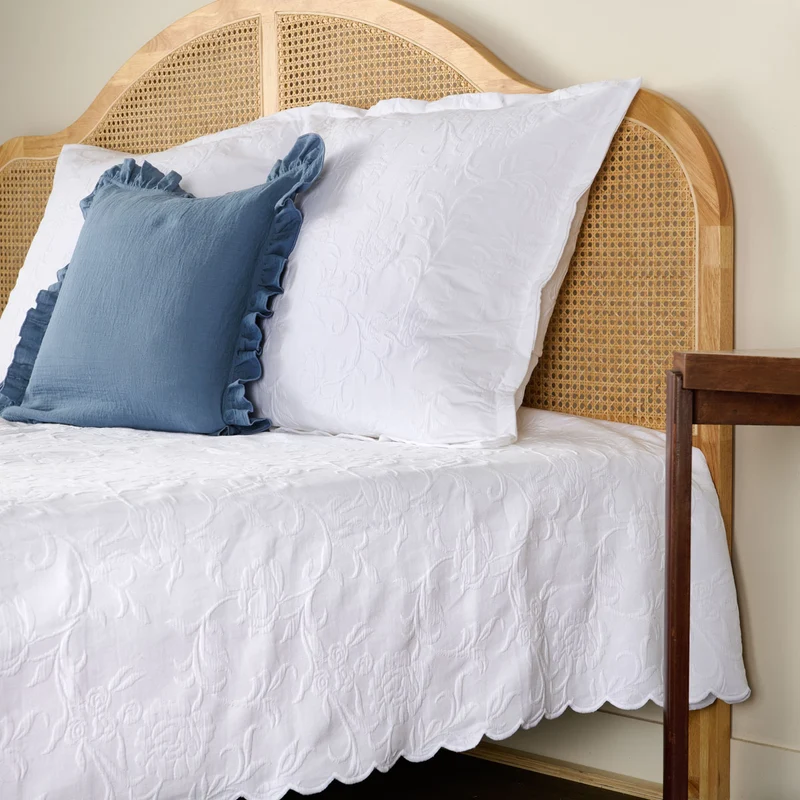 Ensemble couvre-lit et taies Plume de Coton - Coton piqué jacquard
