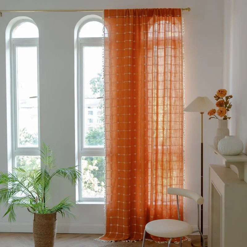 Rideau Tamisant à Carreaux Orange 140 x H240 cm
