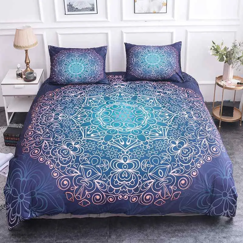 Housse de Couette et Deux Taies Bohème 240cm Bleu