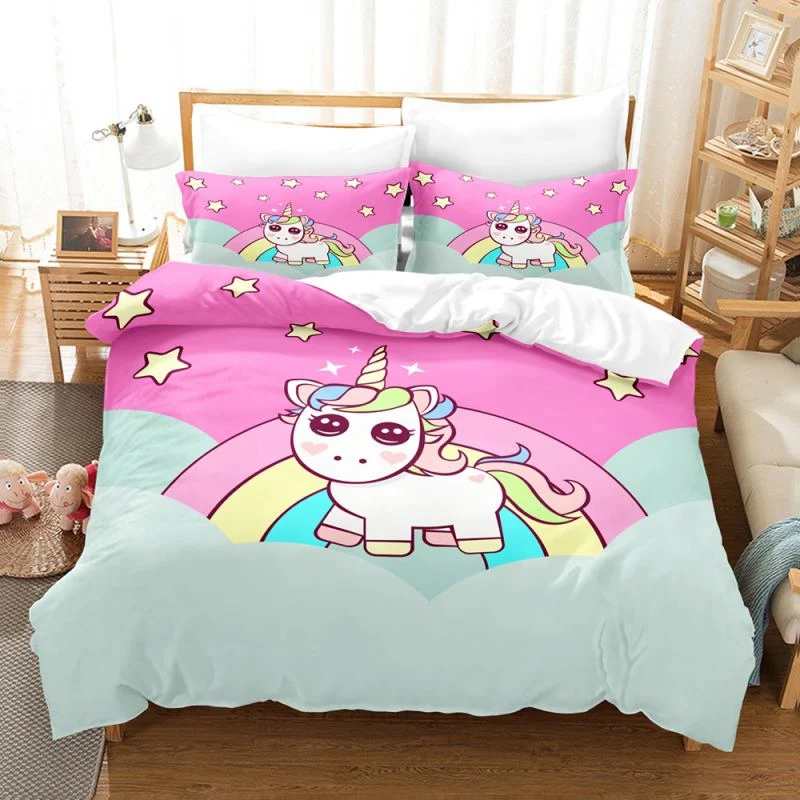 Housse de Couette et Deux Taies Licorne Enfant 140cm
