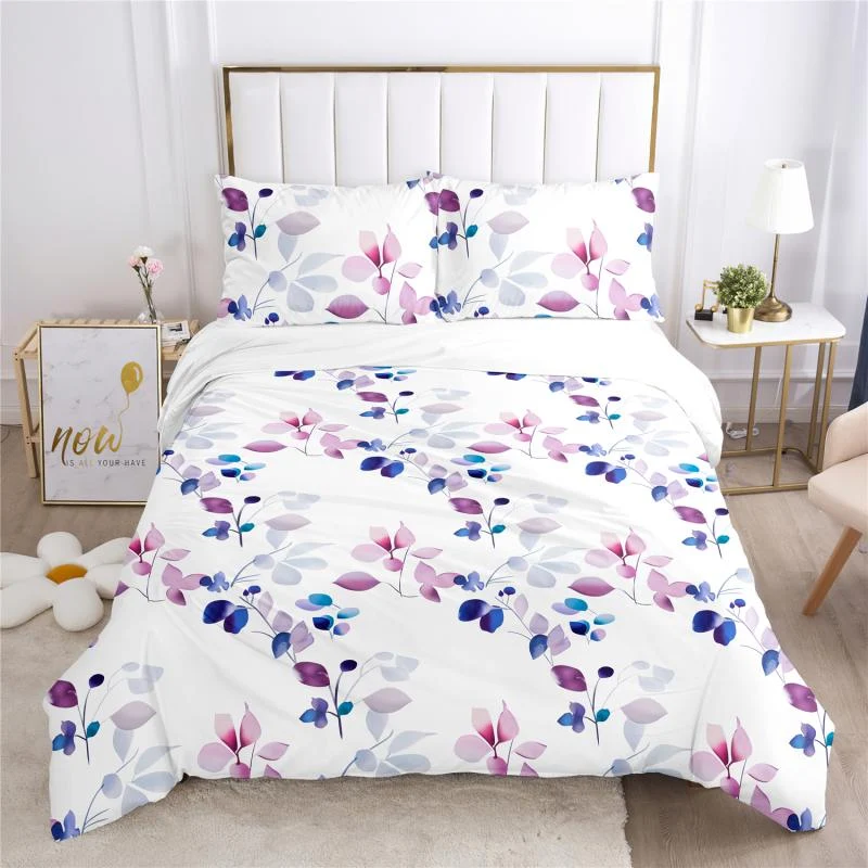 Housse de Couette et Deux Taies d'Oreiller Végétal