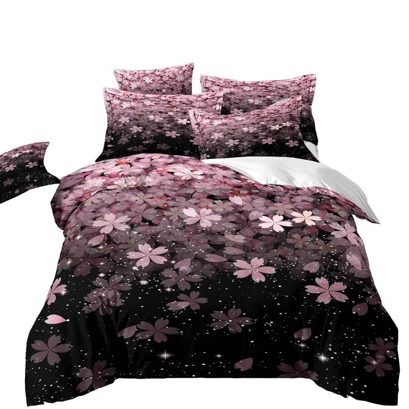 Housse de Couette et Deux Taies Fleuri Rose 240cm
