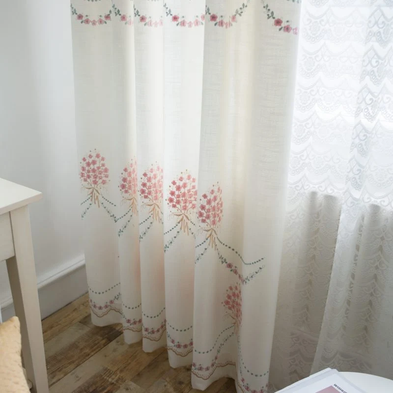 Rideau à œillets Fleuri Bordée Blanc 140 x 240cm