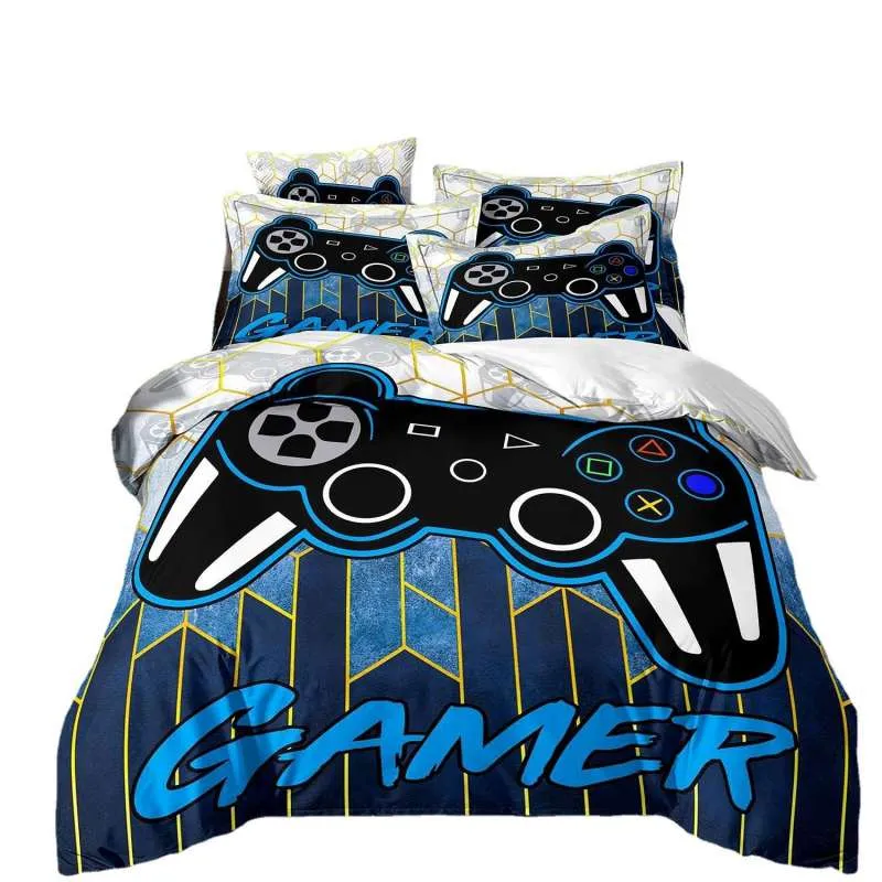 Housse de Couette et Deux Taies 3D Gamer Bleu 240cm