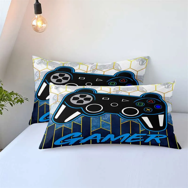 Housse de Couette et Deux Taies 3D Gamer Bleu 240cm