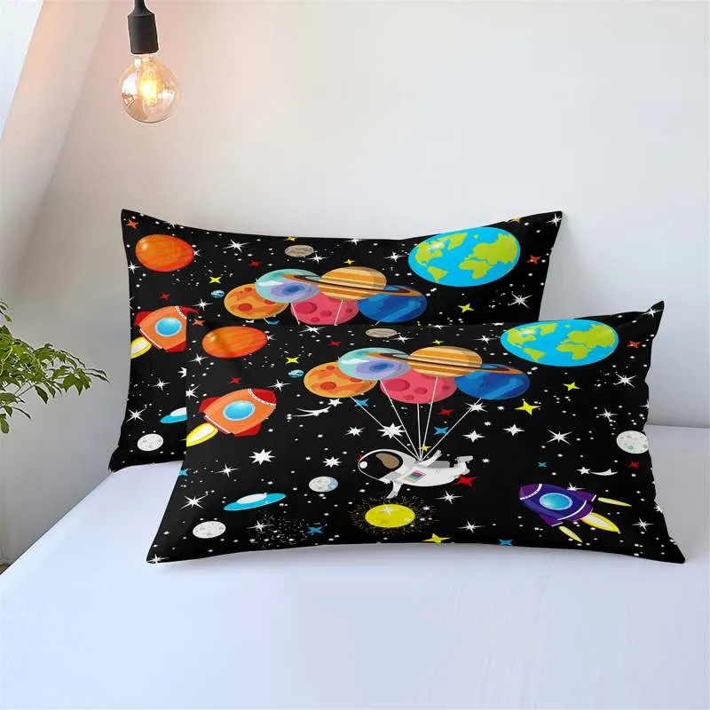 Housse de Couette et Deux Taies 3D Planête Cosmonaute
