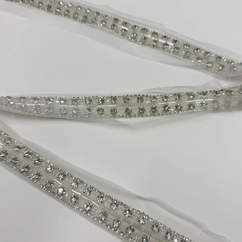 Galon Brodé, Perles Baguettes Strass - Argentia