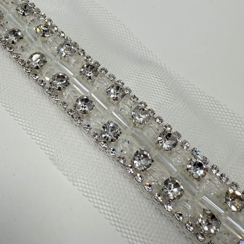 Galon Brodé, Perles Baguettes Strass - Argentia
