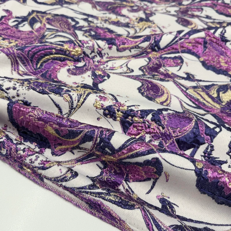 Tissu Brocart, Soie - Métallisé Abstrait Violet, Ametia