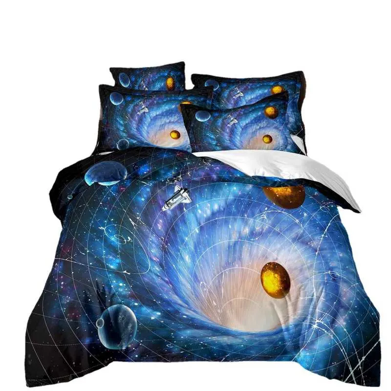 Housse de Couette et Deux Taies 3D Imprimé (240 cm) Bleue