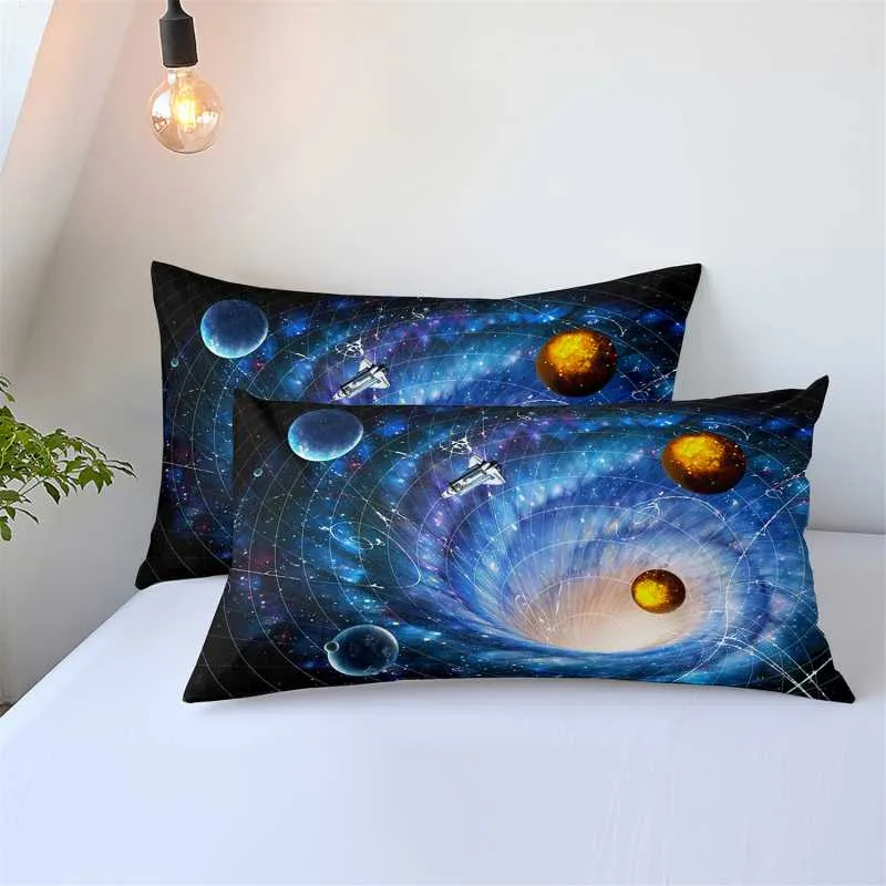 Housse de Couette et Deux Taies 3D Imprimé (240 cm) Bleue